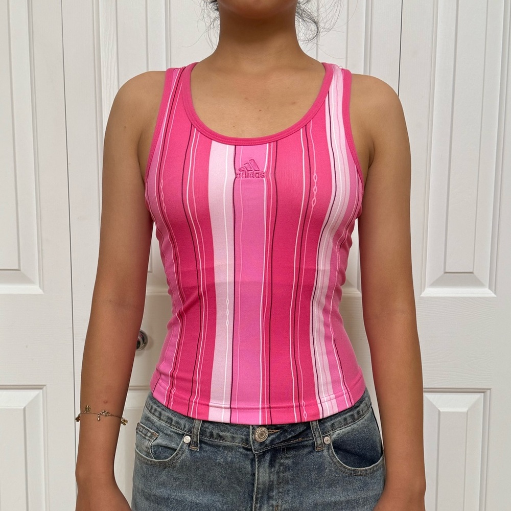adidas Pink and White Striped Tank Top